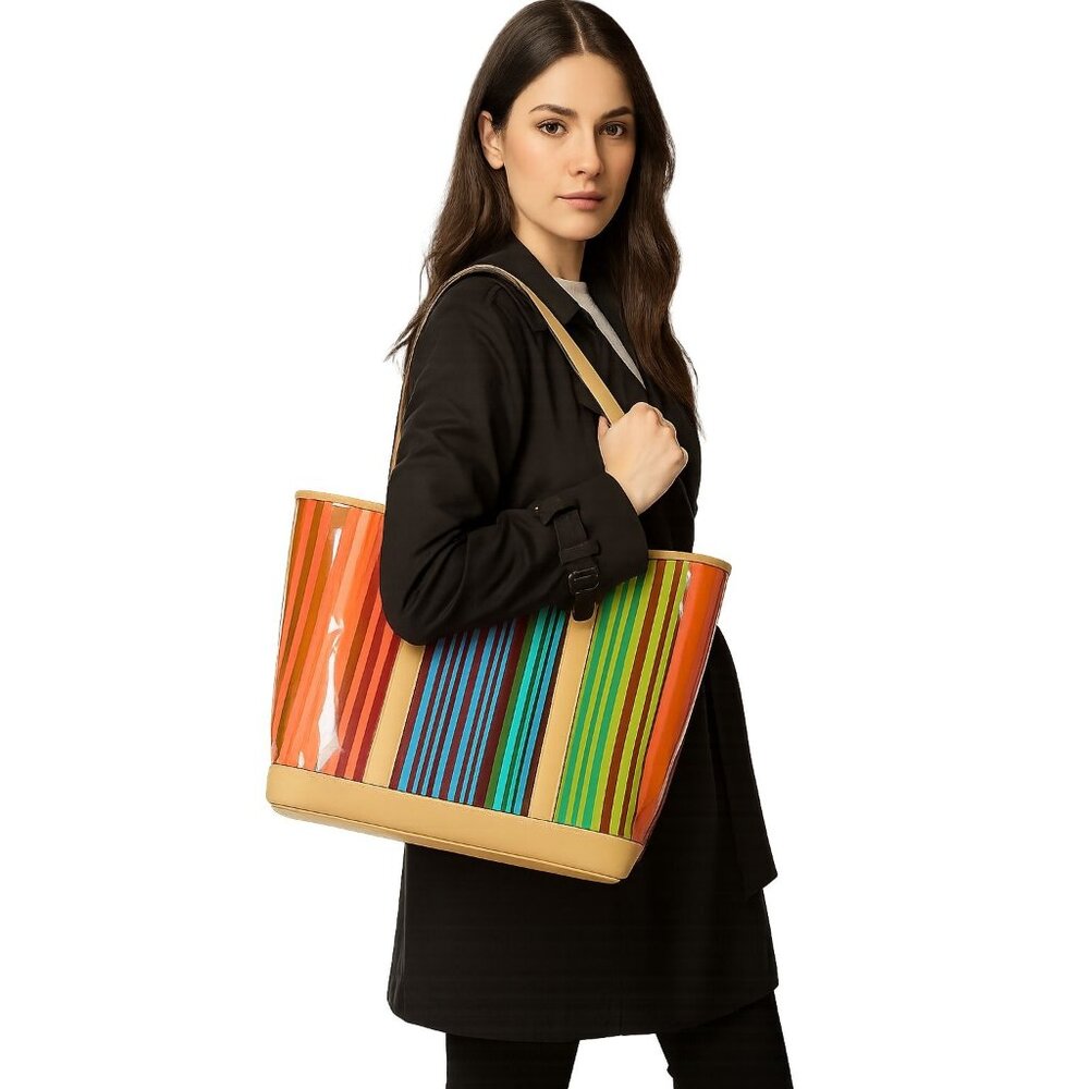 Isaac Mizrahi Tote Bag Rainbow Stripes Shoulder Handbag Purse WOMEN'S WOMAN'S